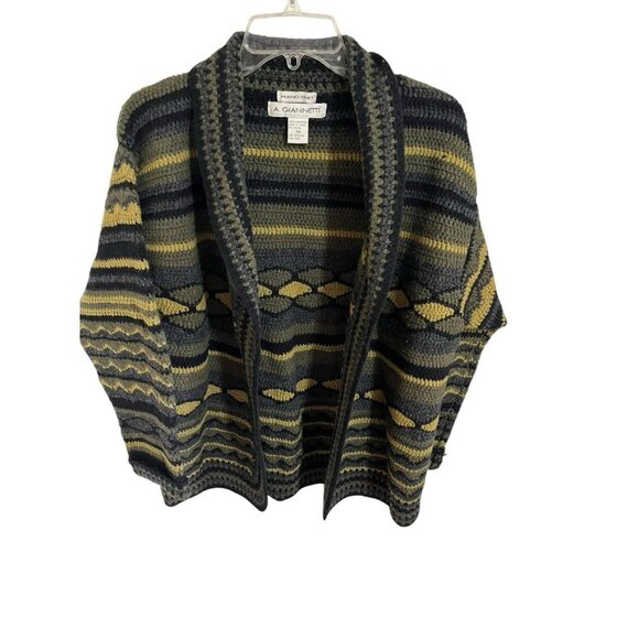 A. GIANETTI Women's Medium Hand Knit Abstract Cardigan 100% Lambswool Vintage - Picture 2 of 5